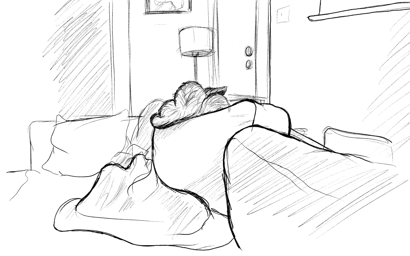 Our cat, sleeping on our couch (drawn with Clip Studio Paint on my iPad Pro).