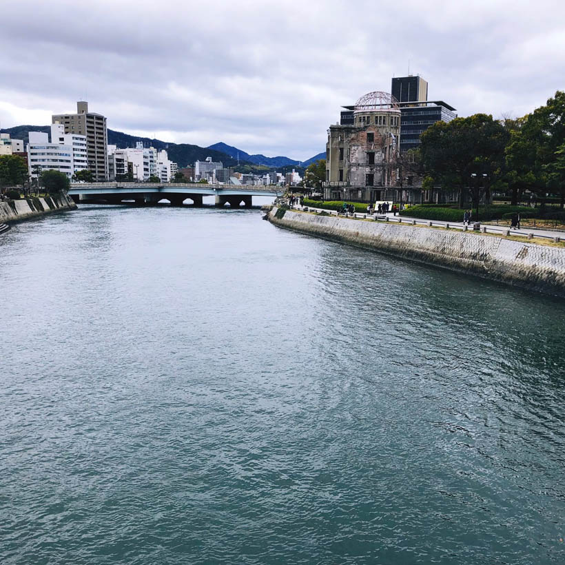 Looking over the Motoyasu river, with the Atomic Bomb Dome on the right.