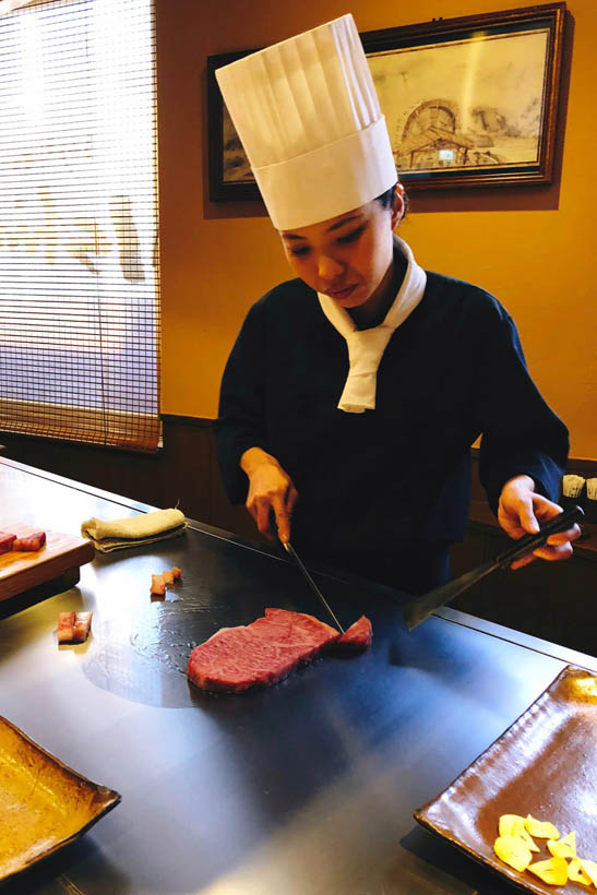 Our Kobe beef on the teppanyaki grill.