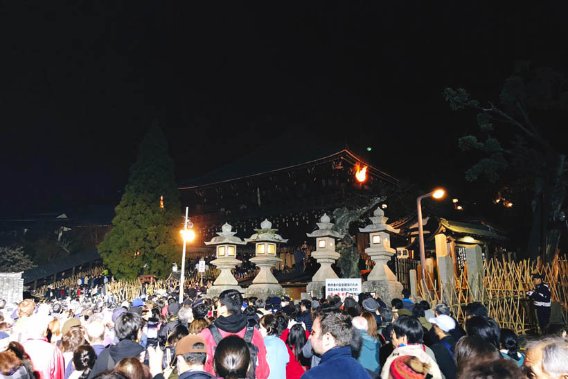 Burning torches at the Omizutori festival in Nara, Japan