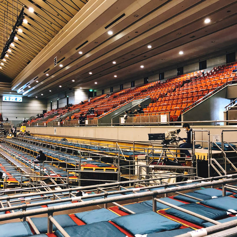 The inside of the arena in the morning. The lower sumo divisions don't attract nearly as much spectators as the highest ranks.