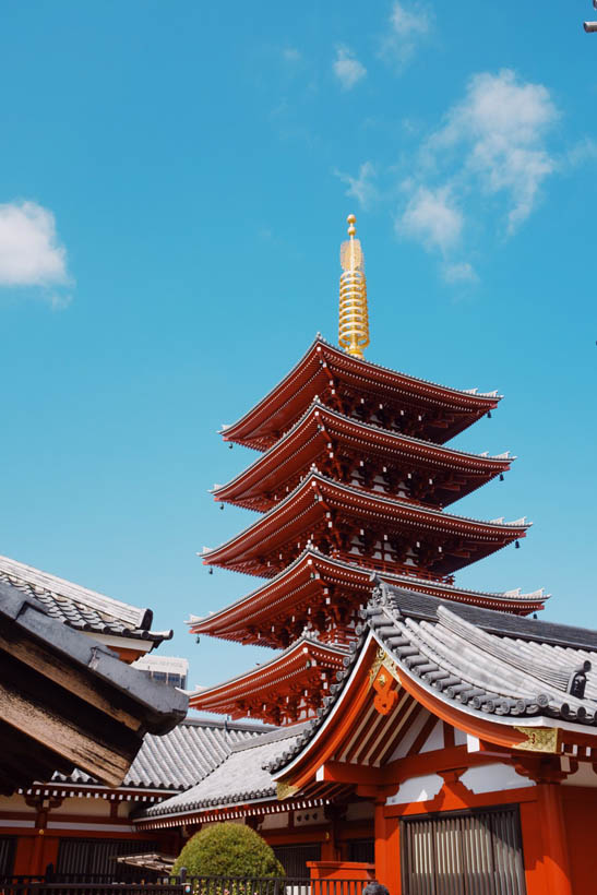 One of the many gold and vermillion coloured pagodas at the Senso-ji temple.